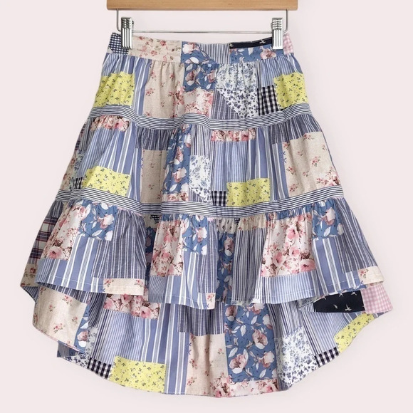 NWT Lapin House skirt patchwork blue & pink cotton high-low size 8 years - Picture 2 of 11
